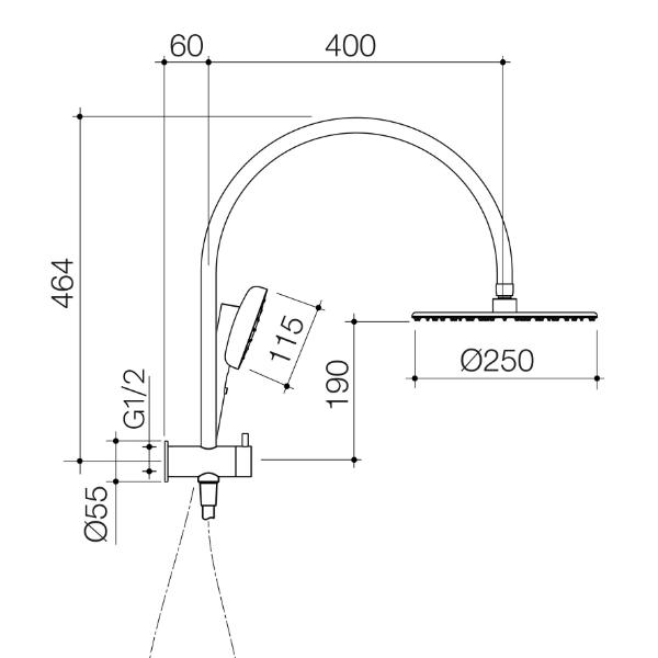 Technical Drawing Caroma Contura II Compact Twin Shower - Brushed Nickel 849082BN4A