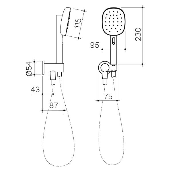 Technical Drawing Caroma Contura II Hand Shower - Brushed Nickel 849084BN4A