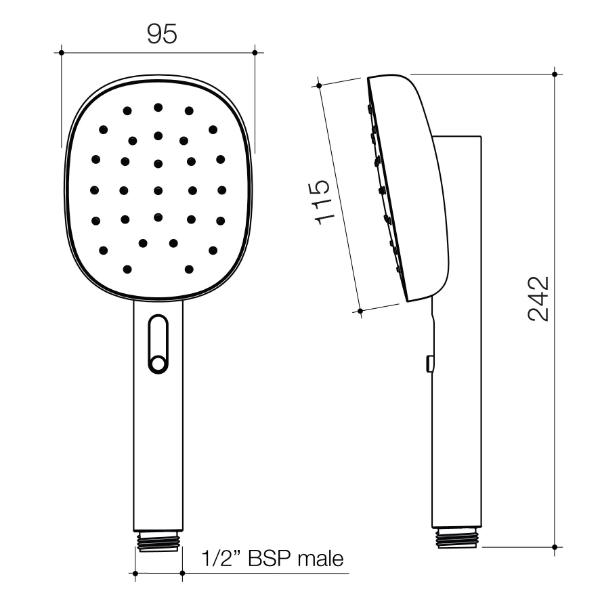 Technical Drawing Caroma Contura II Handset - Brushed Bronze 849085BBZ4A