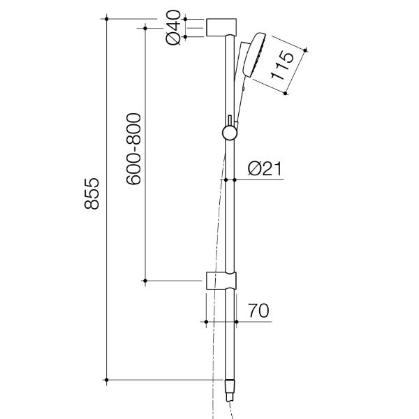 Technical Drawing Caroma Contura II Rail Shower - Black 849081B4A - The Blue Space