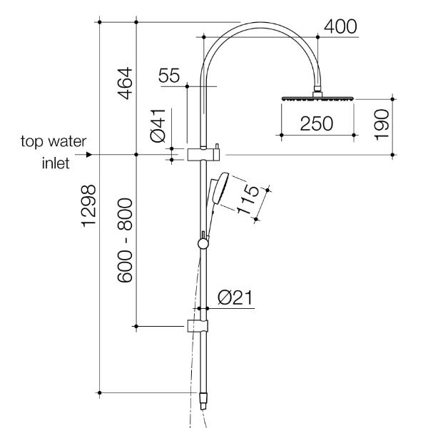 Technical Drawing Caroma Contura II Rail Shower with Overhead - Chrome 849080C4A - The Blue Space