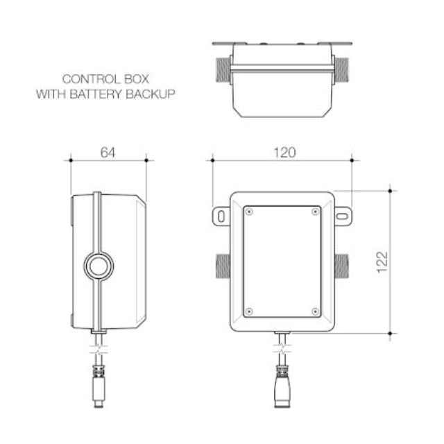 Technical Drawing Control Box Caroma Urbane II Sensor Hob Mounted Outlet Tap  - Brushed Brass 99674BB6A - The Blue Space