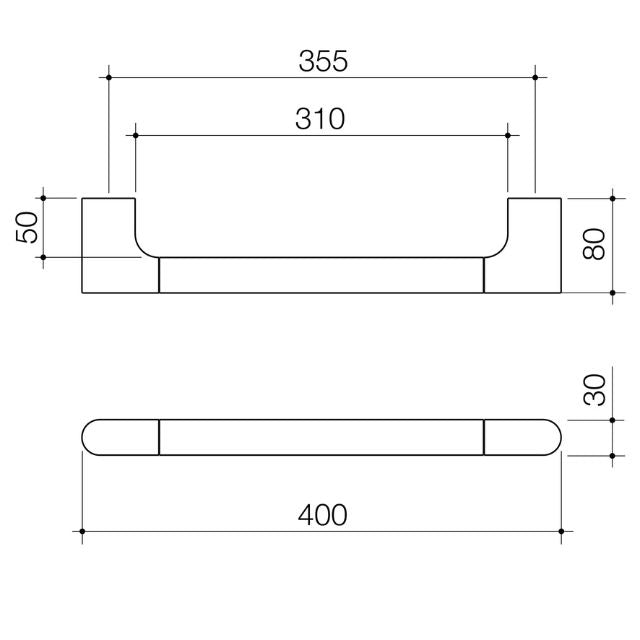 Technical Drawing Caroma Urbane II Universal Rail Straight 400mm - Brushed Nickel 96324BN - The Blue Space