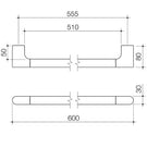 Technical Drawing Caroma Urbane II Universal Rail Straight 600mm - Black 96325B - The Blue Space