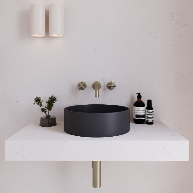 Front Eight Quarters 390mm Concrete Circle Above Counter Basin - Charcoal EQCO1-C - The Blue Space