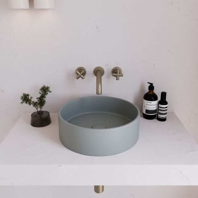 Top Eight Quarters 390mm Concrete Circle Above Counter Basin - Grey EQCO1-G - The Blue Space