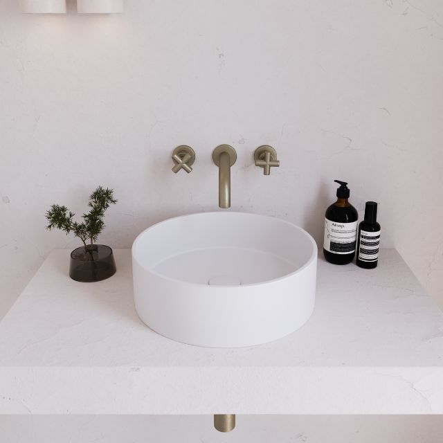 Top Eight Quarters 390mm Concrete Circle Above Counter Basin - White EQCO1-W - The Blue Space