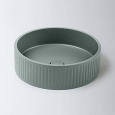 Eight Quarters 400mm Fluted Concrete Circle Above Counter Basin - Sage Green EQFCO1-S - The Blue Space