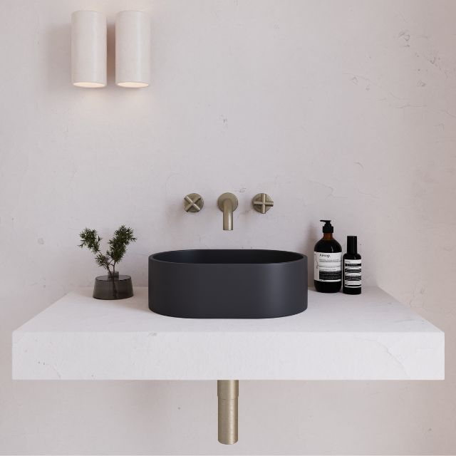 Front Eight Quarters 400mm x 280mm Concrete Mini Pod Above Counter Basin - Charcoal EQCO2-C - The Blue Space