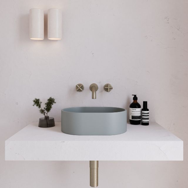 Front Eight Quarters 400mm x 280mm Concrete Mini Pod Above Counter Basin - Grey EQCO2-G - The Blue Space