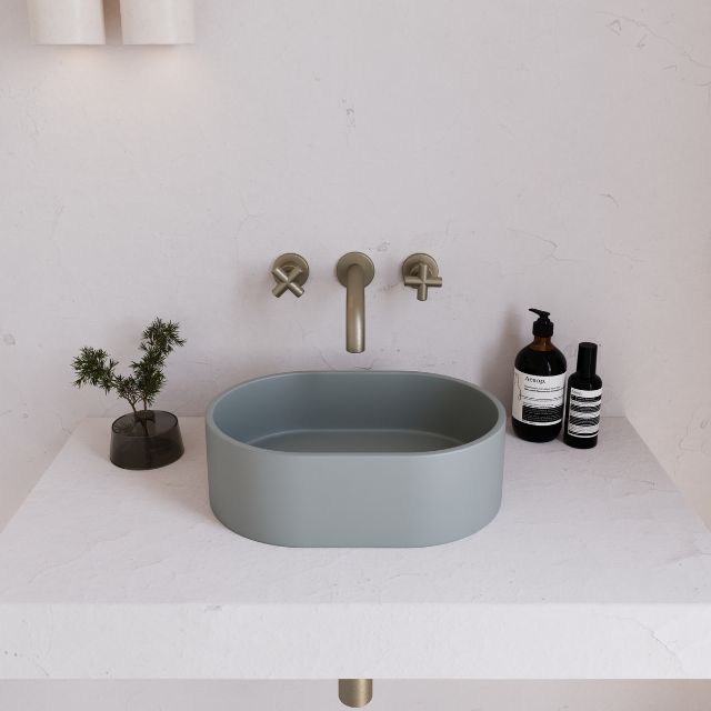 Top Eight Quarters 400mm x 280mm Concrete Mini Pod Above Counter Basin - Grey EQCO2-G - The Blue Space