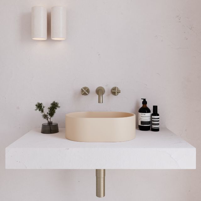 Front Eight Quarters 400mm x 280mm Concrete Mini Pod Above Counter Basin - Oat EQCO2-O - The Blue Space