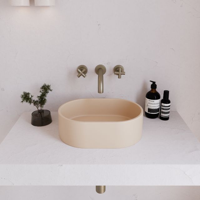 Top Eight Quarters 400mm x 280mm Concrete Mini Pod Above Counter Basin - Oat EQCO2-O - The Blue Space