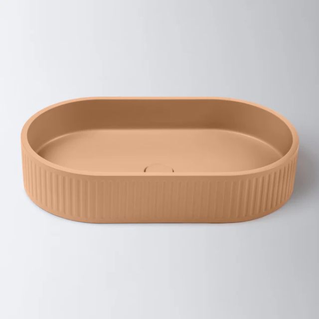 Eight Quarters 600mm x 350mm Fluted Concrete Pill Above Counter Basin - Burnt Orange EQFCO2-O - The Blue Space