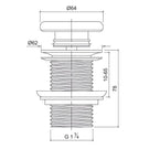 Technical Drawing Eight Quarters Fluted Concrete Pop-up Waste - White EQFCP-W - The Blue Space