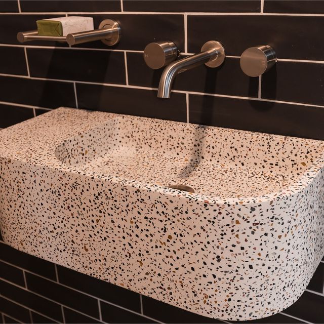 Buy Fienza Blanca Concrete Wall Hung Basin Rh Bowl 650x300x200mm Terrazzo RB061TZ - The Blue Space