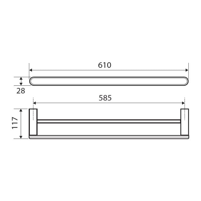 Technical Drawing Fienza Empire Double Towel Rail 610mm 88808610 - The Blue Space