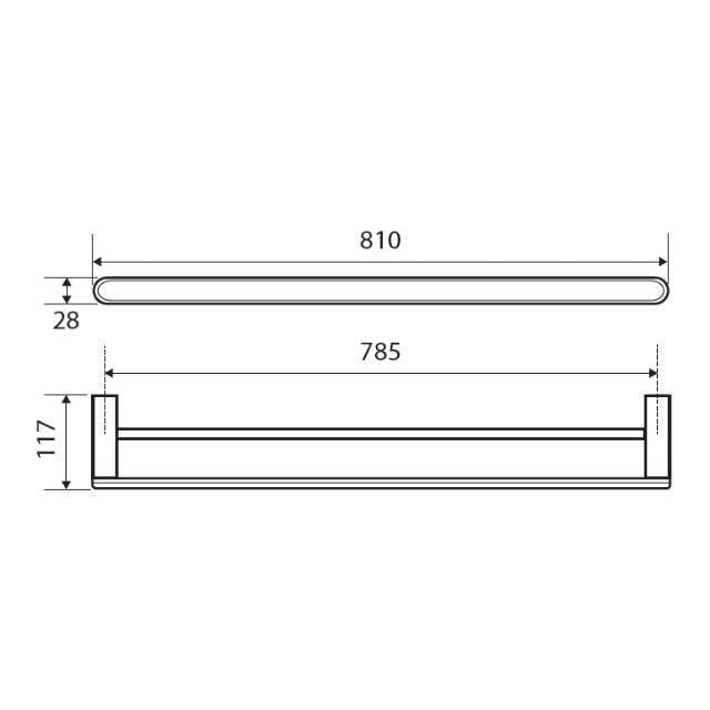 Technical Drawing Fienza Empire Double Towel Rail 810mm 88808810 - The Blue Space