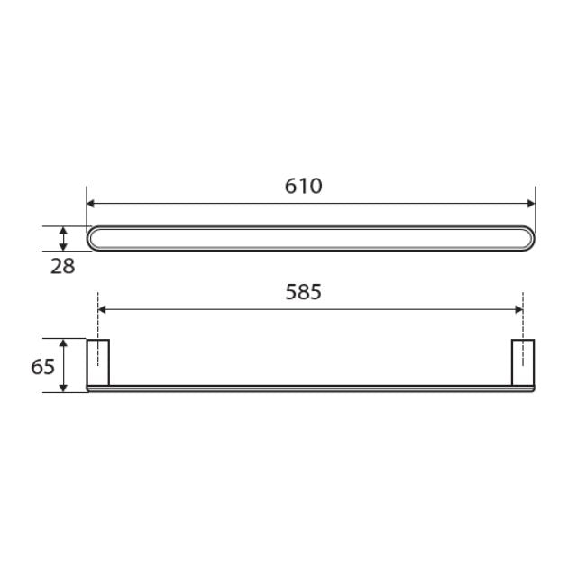 Technical Drawing Fienza Empire Single Towel Rail 610mm 88801610 - The Blue Space