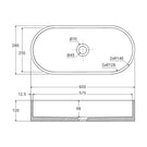 Technical Drawing Fienza Jada Concrete Pill Basin Above Counter 600 x 280 x 120mm Sage RB013SG - The Blue Space