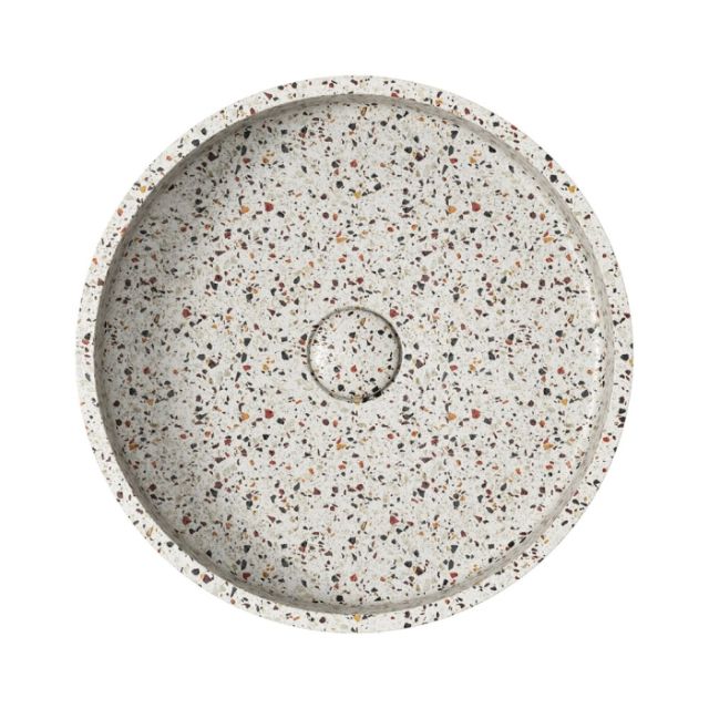 Top Fienza Jada Concrete Round Basin Above Counter 390 x 120mm Terrazzo RB199TZ - The Blue Space