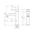 Technical Drawing Fienza Kaya Basin Mixer Urban Brass 228103UB - The Blue Space