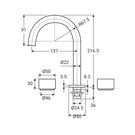 Technical Drawing Fienza Kaya Basin Tap Set Brushed Nickel  338101BN - The Blue Space