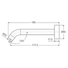 Technical Drawing Fienza Kaya Basin/Bath Outlet, 180mm - Chrome 228115 - The Blue Space