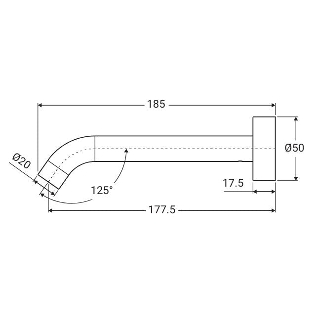 Technical Drawing Fienza Kaya Basin/Bath Outlet, 180mm - Chrome 228115 - The Blue Space