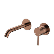 Fienza Kaya Basin/Bath Wall Mixer Set Round Plates 160mm Outlet Brushed Copper 228104CO - The Blue Space