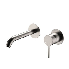 Fienza Kaya Basin/Bath Wall Mixer Set Round Plates160mm Outlet Brushed Nickel 228104BN - The Blue Space