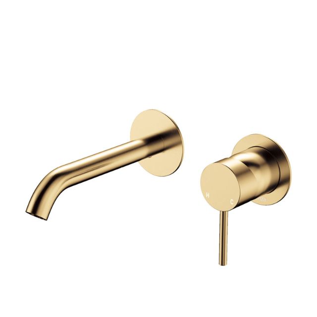 Fienza Kaya Basin/Bath Wall Mixer Set Round Plates 160mm Outlet Urban Brass 228104UB - The Blue Space