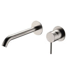 Fienza Kaya Basin/Bath Wall Mixer Set Round Plates 200mm Outlet Brushed Nickel 228104BN-200 - The Blue Space