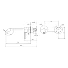 Technical Drawing Fienza Kaya Basin/Bath Wall Mixer Set Round Plates 200mm Outlet Matte White 228104MW-200 - The Blue Space