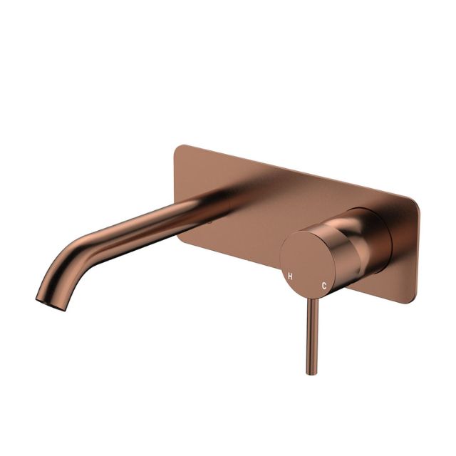 Fienza Kaya Basin/Bath Wall Mixer Set Soft Square Plate 160mm Outlet Brushed Copper 228106CO - The Blue Space