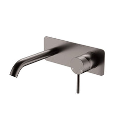 Fienza Kaya Basin/Bath Wall Mixer Set Soft Square Plate 160mm Outlet Gun Metal 228106GM - The Blue Space