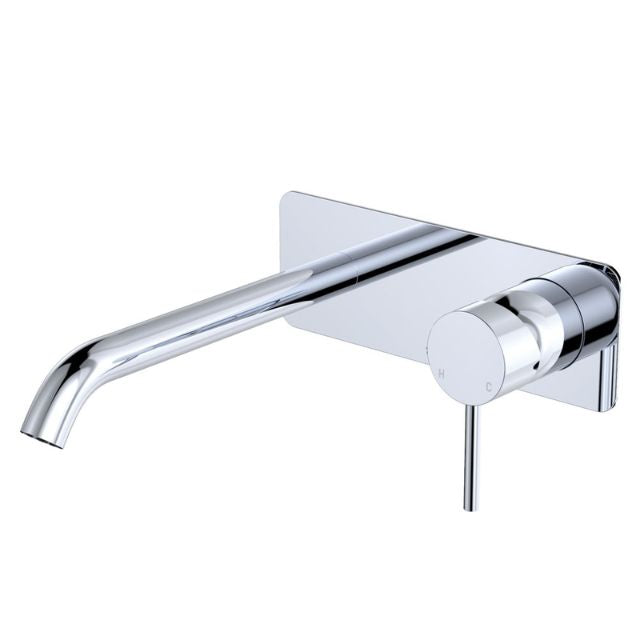 Fienza Kaya Basin/Bath Wall Mixer Set Soft Square Plate 200mm Outlet Chrome 228106-200 - The Blue Space