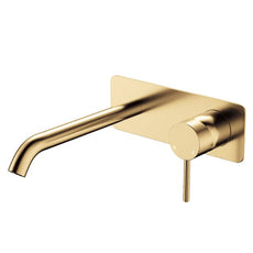 Fienza Kaya Basin/Bath Wall Mixer Set Soft Square Plate 200mm Outlet Urban Brass 228106UB-200 - The Blue Space