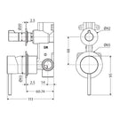 Technical Drawing Fienza Kaya Diverter Mixer Small Round Plate Matte Black 228102B-4 - The Blue Space