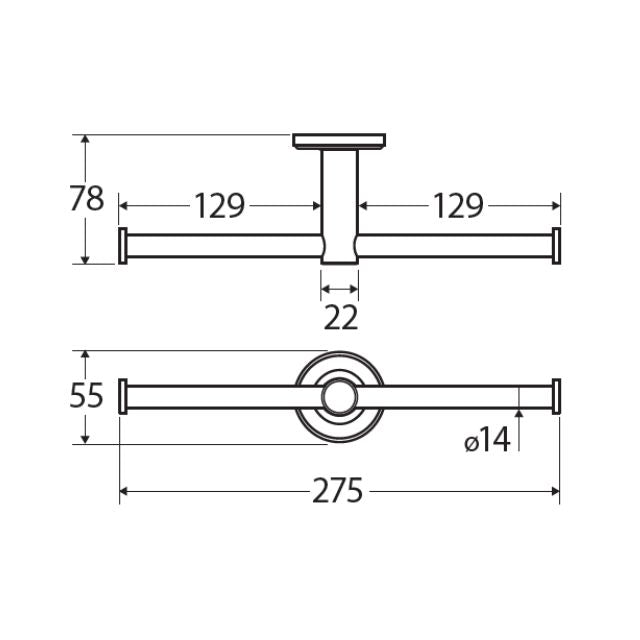 Technical Drawing Fienza Kaya Double Toilet Roll Holder Brushed Nickel 82809BN - The Blue Space