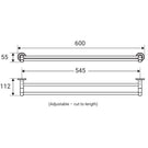 Technical Drawing Fienza Kaya Double Towel Rail, 600mm - Chrome 8280860 - The Blue Space