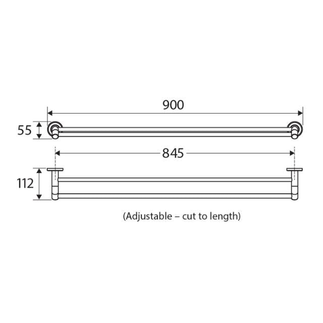 Technical Drawing Fienza Kaya Double Towel Rail 900mm Brushed Copper 82808CO - The Blue Space