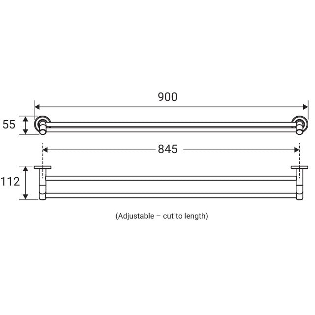 Technical Drawing Fienza Kaya Double Towel Rail, 900mm - Chrome 82808 - The Blue Space