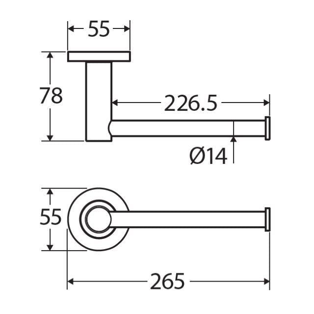 Technical Drawing Fienza Kaya Dual Purpose Towel Rail/Toilet Roll Holder Chrome 82805 - The Blue Space