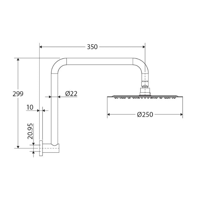 Technical Drawing Fienza Kaya Gooseneck Shower Arm Set Brushed Copper 411125CO-A - The Blue Space