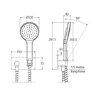 Technical Drawing Fienza Kaya Hand Shower Rectangular Plate Chrome 433115 - The Blue Space