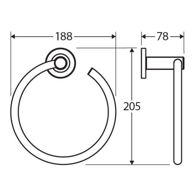 Technical Drawing Fienza Kaya Hand Towel Ring Brushed Nickel 82802BN - The Blue Space