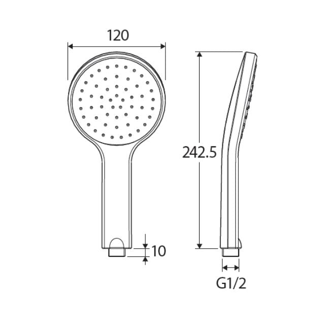 Technical Drawing Fienza Kaya Handheld Shower Head Brushed Nickel MSH115BN - The Blue Space