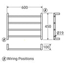 Technical Drawing Fienza Kaya Heated Towel rail 600mm x 450mm Brushed Nickel 8286045BN - The Blue Space