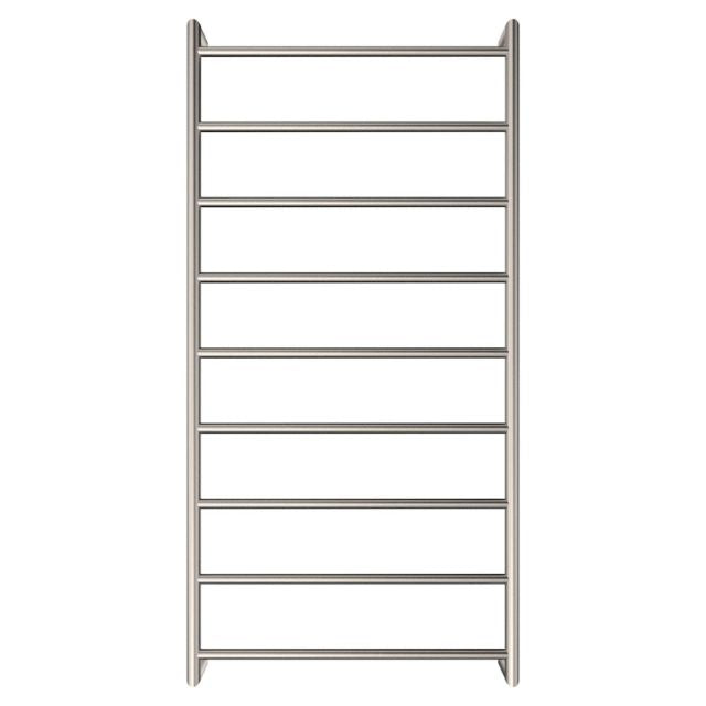 Front Fienza Kaya Round Heated Towel Rail 600X1200X100mm 9 Bars Brushed Nickel 82860120BN - The Blue Space